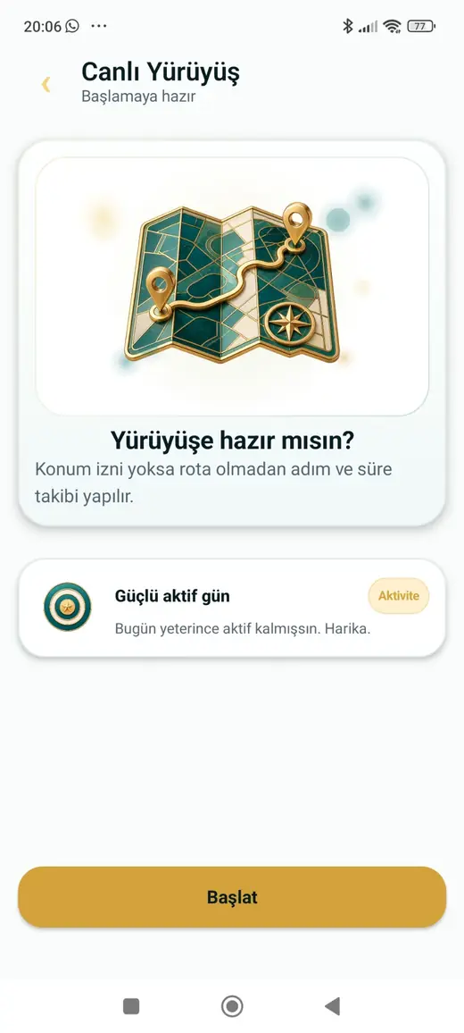 AdımAura canlı yürüyüş ekranı açık tema