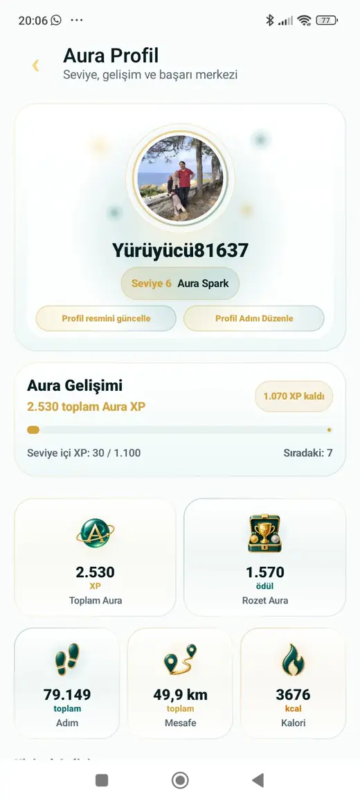 AdımAura Aura Profil ekranı açık tema